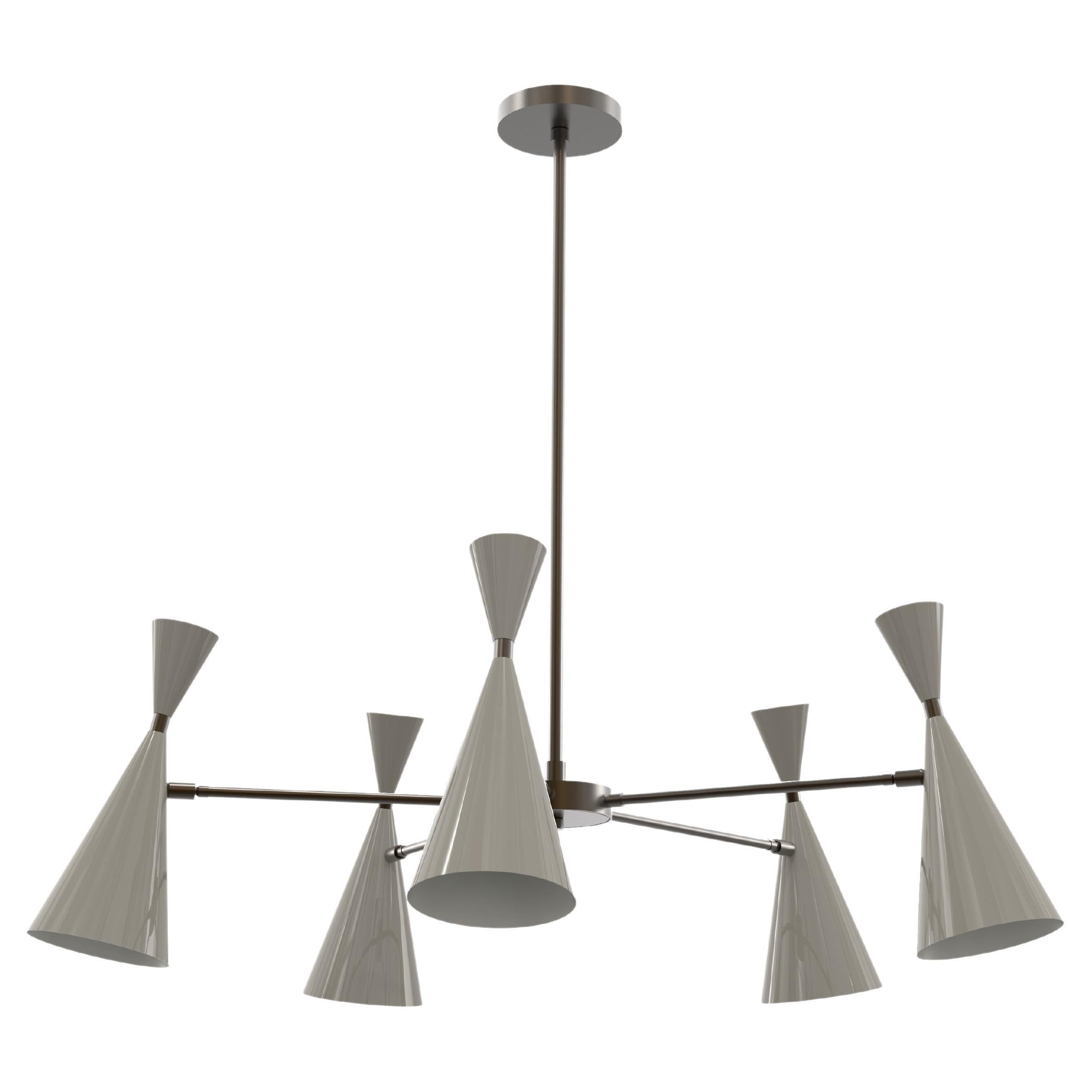 PETITE MONOLITH Italian Modern Brass & Enamel Chandelier, Blueprint Lighting For Sale