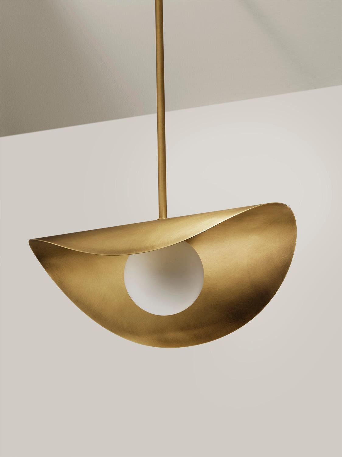 American PETITE MONTERA Pendant, biomorphic form in Brass & Glass, Blueprint Lighting For Sale
