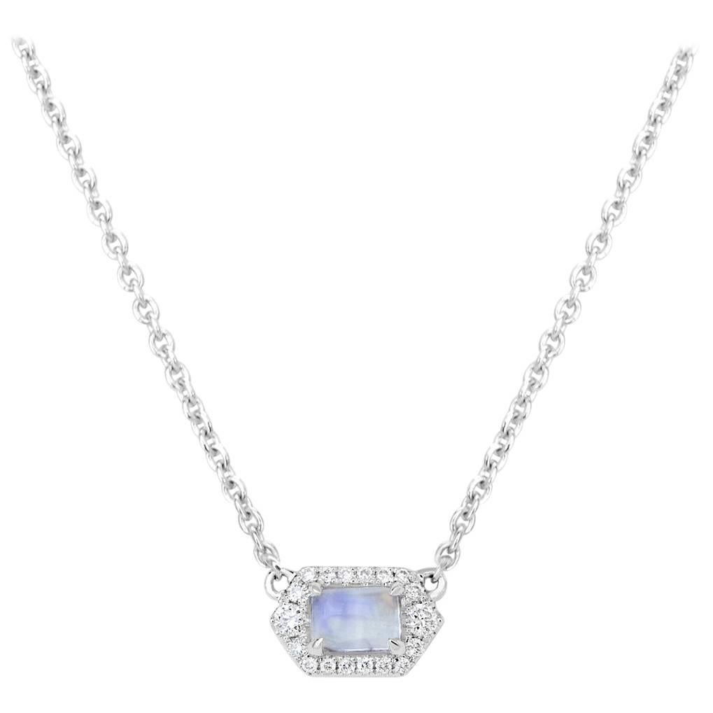 Petite Moonstone and Diamond Hexagon Necklace For Sale