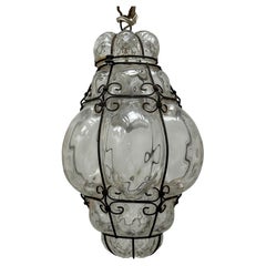 Petite Murano Caged Glass Pendant Light, 1930s Italy vintage