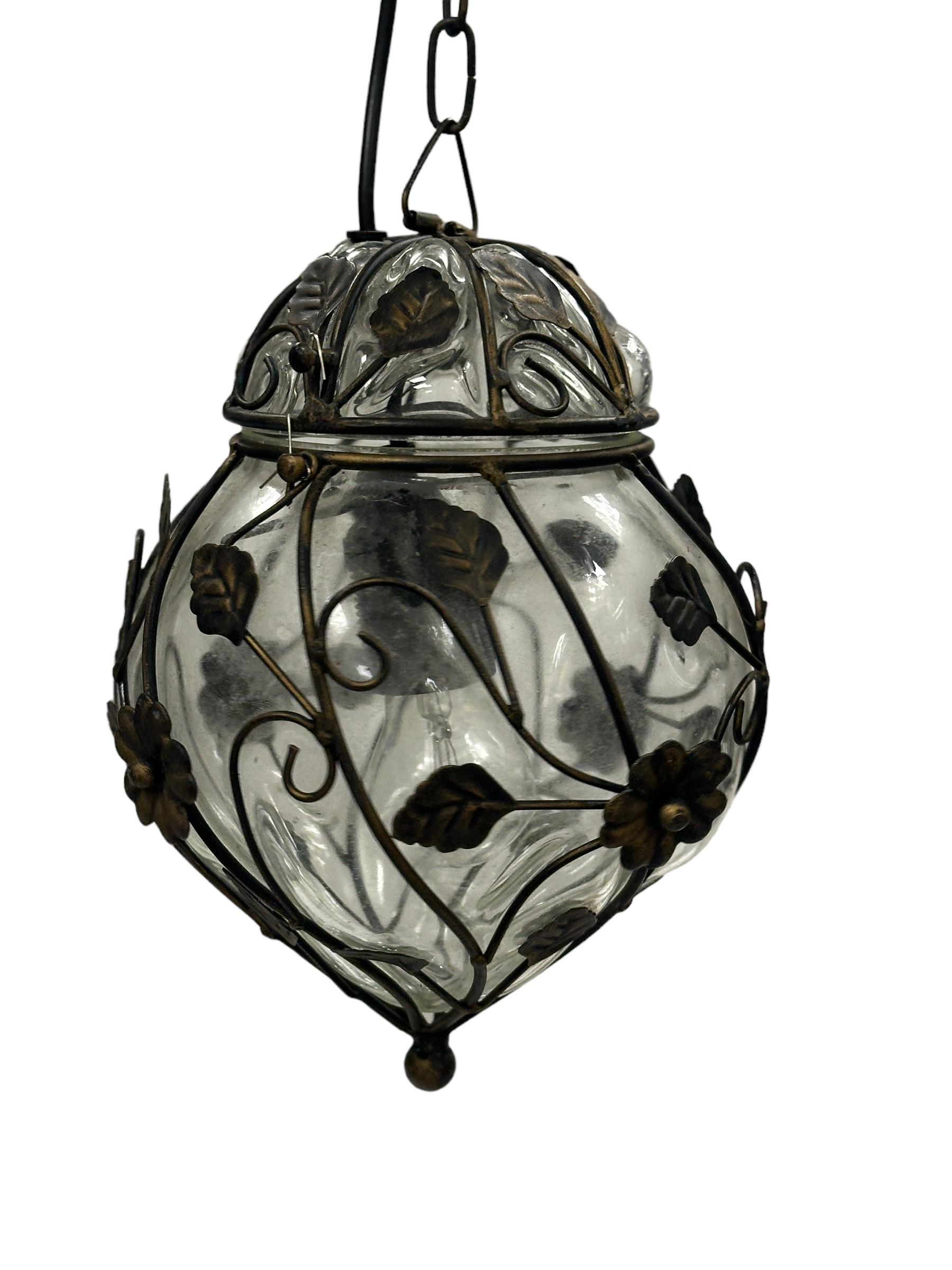 Modern Petite Murano Caged Glass Pendant Light, 1960s Italy vintage For Sale