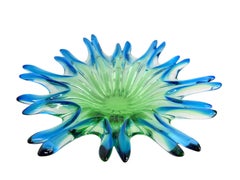 Petite Murano Glass Fruit Bowl Catchall, Blue Green Clear, Vintage, Italy, 1970s