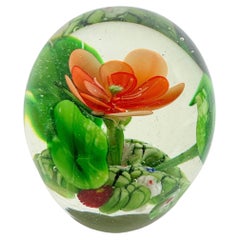 Petite Murano Glass Paperweight Flower inside Mid-Century Modern, Italy 1980s