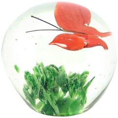 Petite Murano Glass Paperweight with Butterfly Mid-Century Modern, Italy