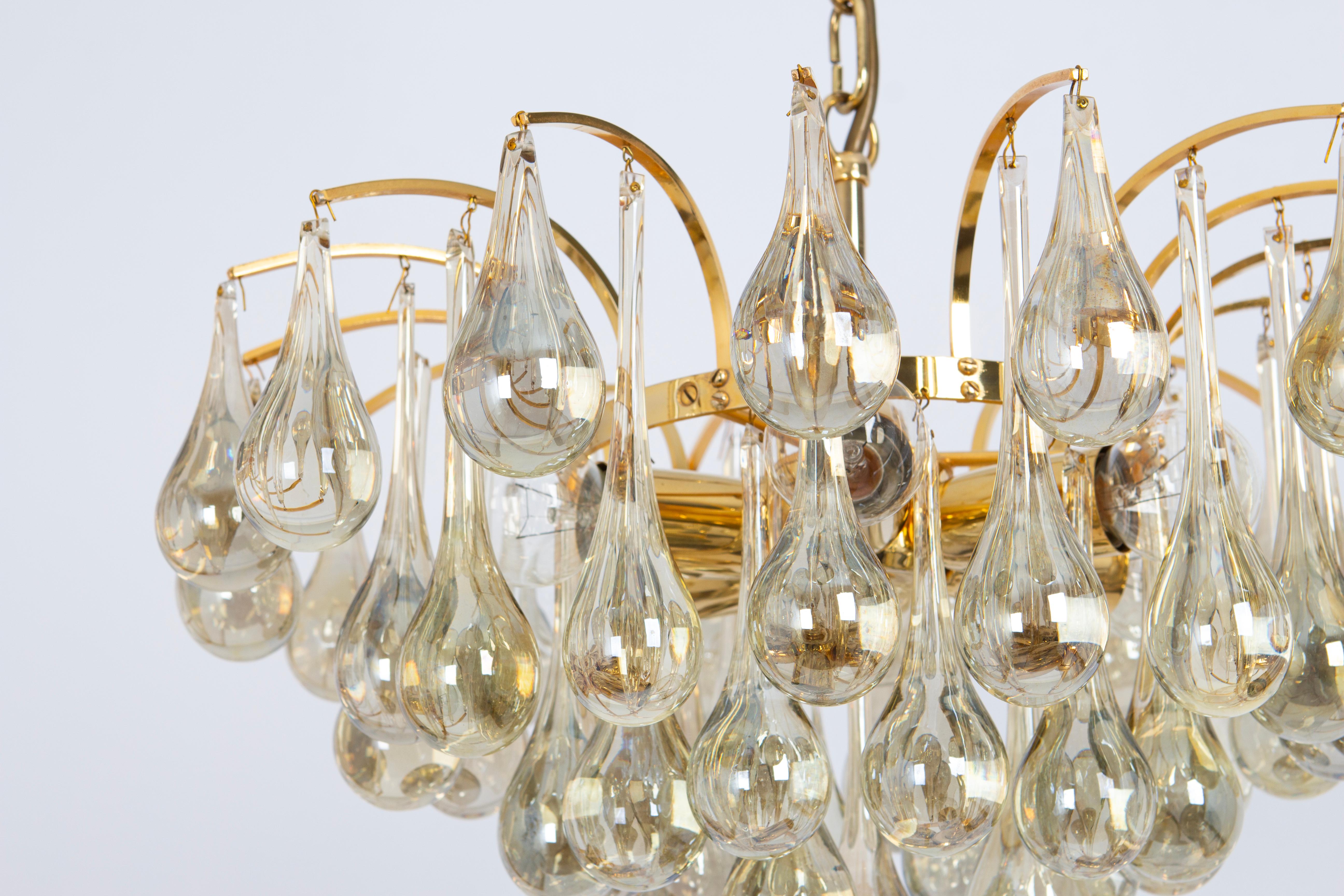 Laiton Petit lustre en verre de Murano, Christoph Palme, Allemagne, 1970 en vente