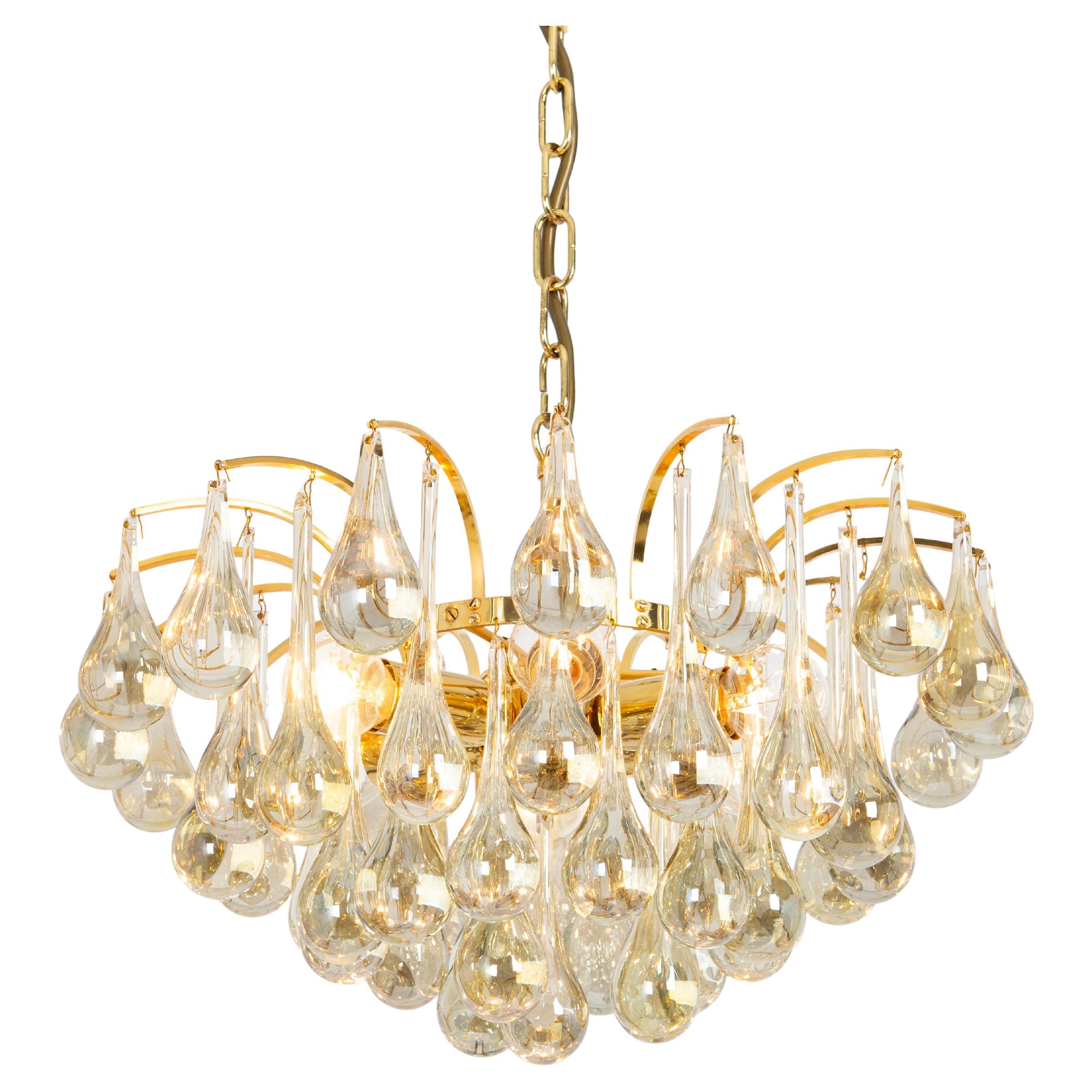 Petite Murano Glass Tear Drop Chandelier, Christoph Palme, Germany, 1970s
