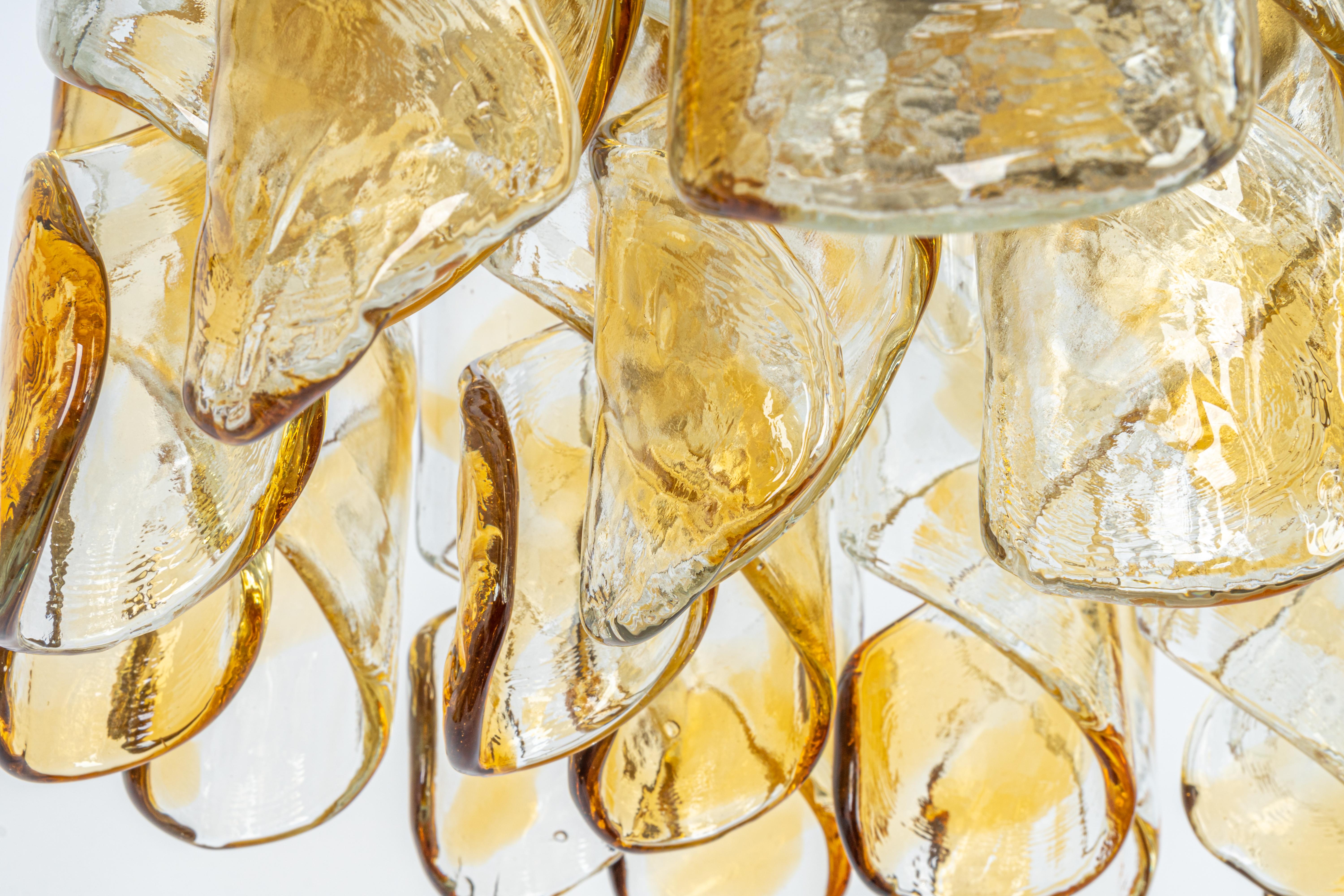 Brass Petite Murano Glass Tubes Flush Mount Light by Doria, Germany, 1960s