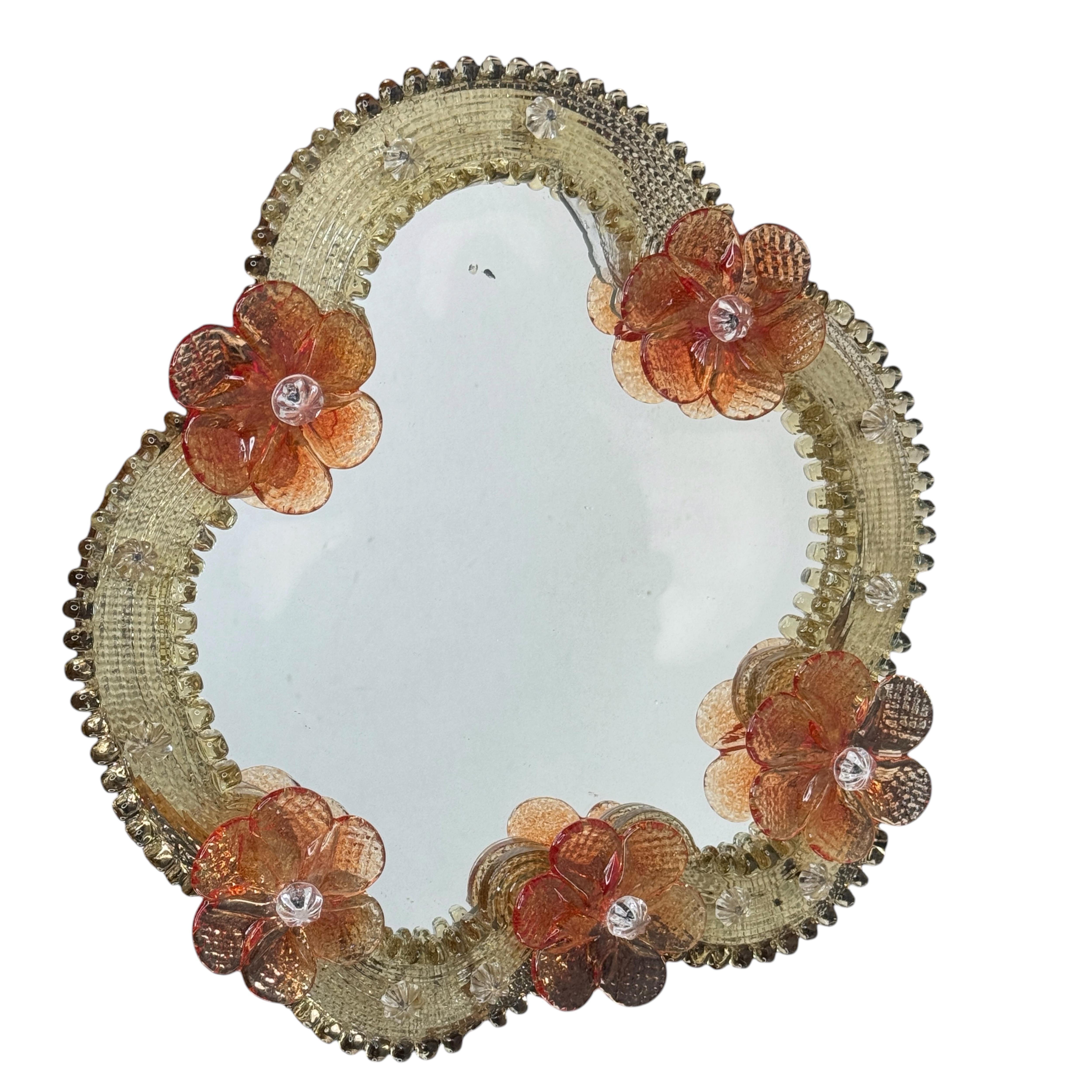 Petite Murano Glass Vanity Table Mirror 1950s, Italy Venetian Venice For Sale