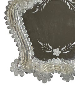 Petite Murano Glass Vanity Wall Mirror with Flowers 1960s, Italia Venezia Veneziana