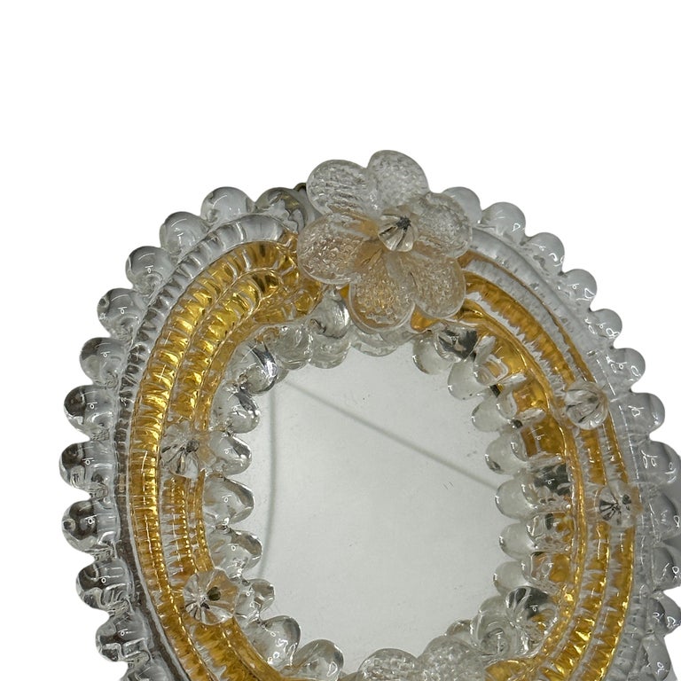 Petite Murano Glass Vanity Wall Mirror with Flowers 1960s, Italy