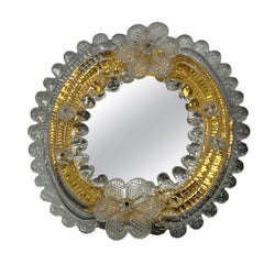 Petite Murano Glass Vanity Wall Mirror with Flowers 1960s, Italy Venetian Venice