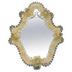 Petite Murano Glass Vanity Wall Mirror with Flowers 1960s, Italy Venetian Venice