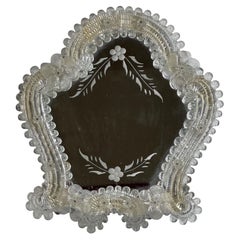 Petite Murano Glass Vanity Wall Mirror with Flowers 1960s, Italy Venetian Venice