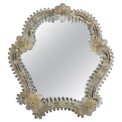 Petite Murano Glass Vanity Wall Mirror with Flowers 1960s, Italy Venetian Venice