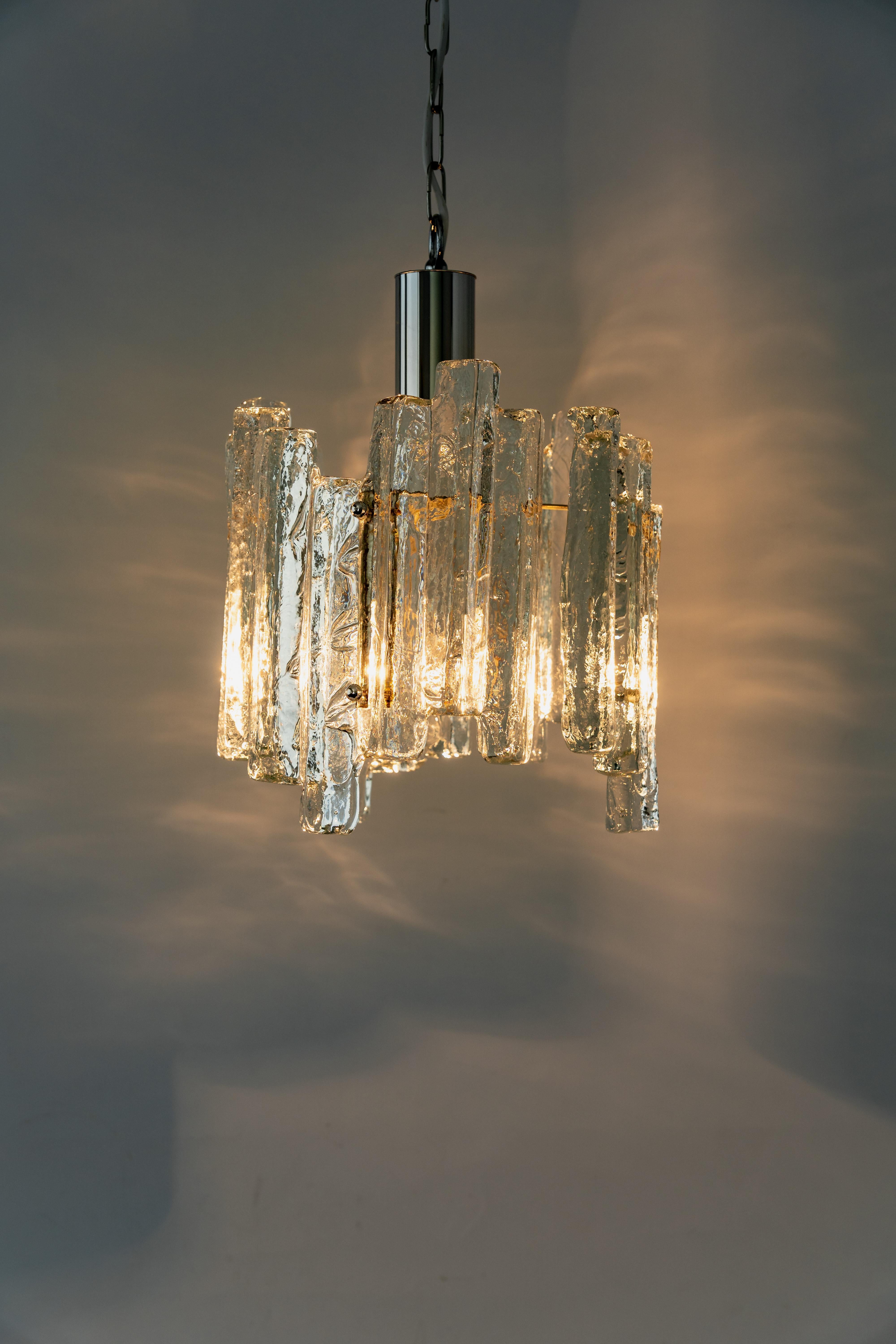 Mid-20th Century Petite Murano Ice Glass Pendant Light, Germany, 1970s For Sale