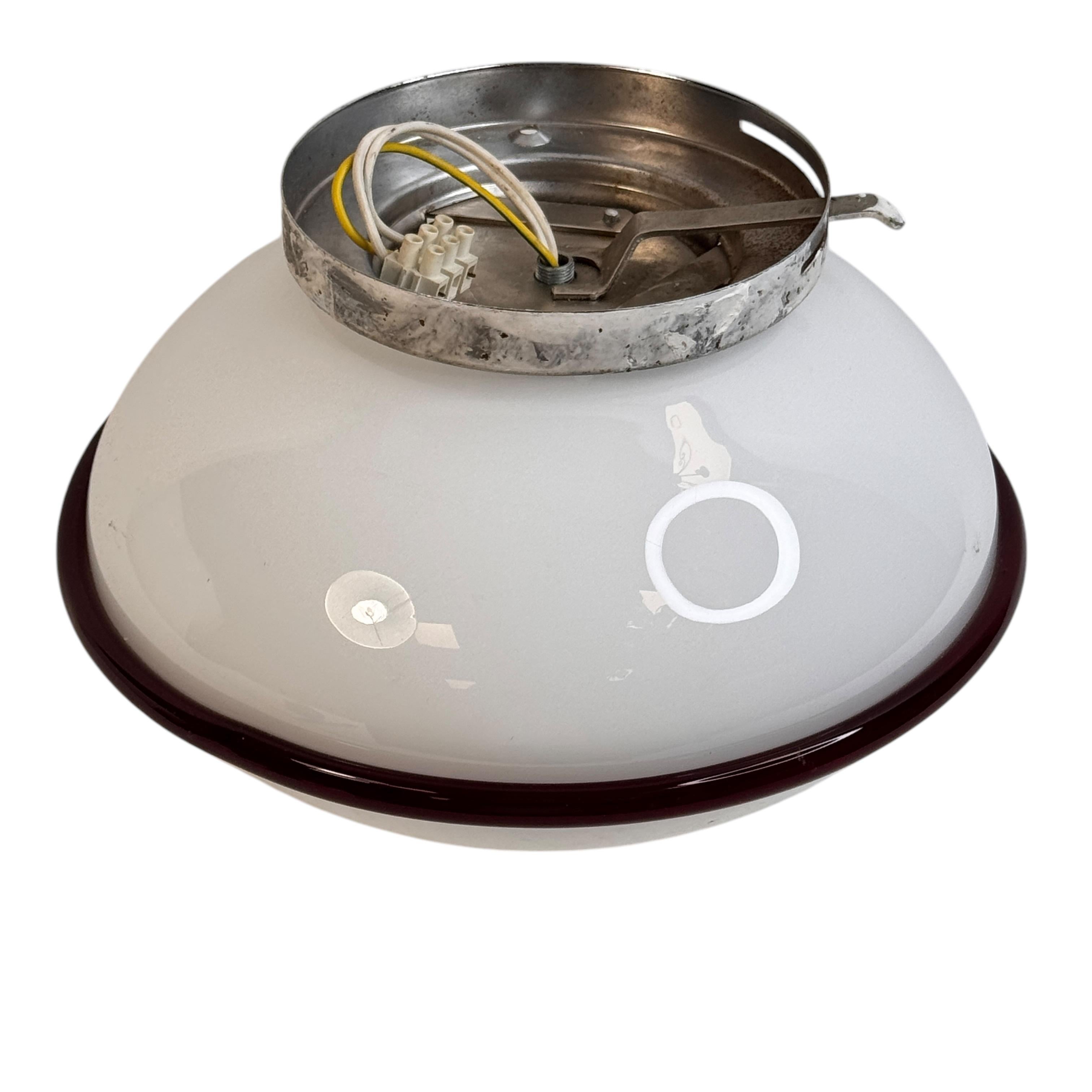 Petite Murano Opaline Glass & Brown Stripe Flush Mount Made by ITRE Italy 1980s in vendita 3