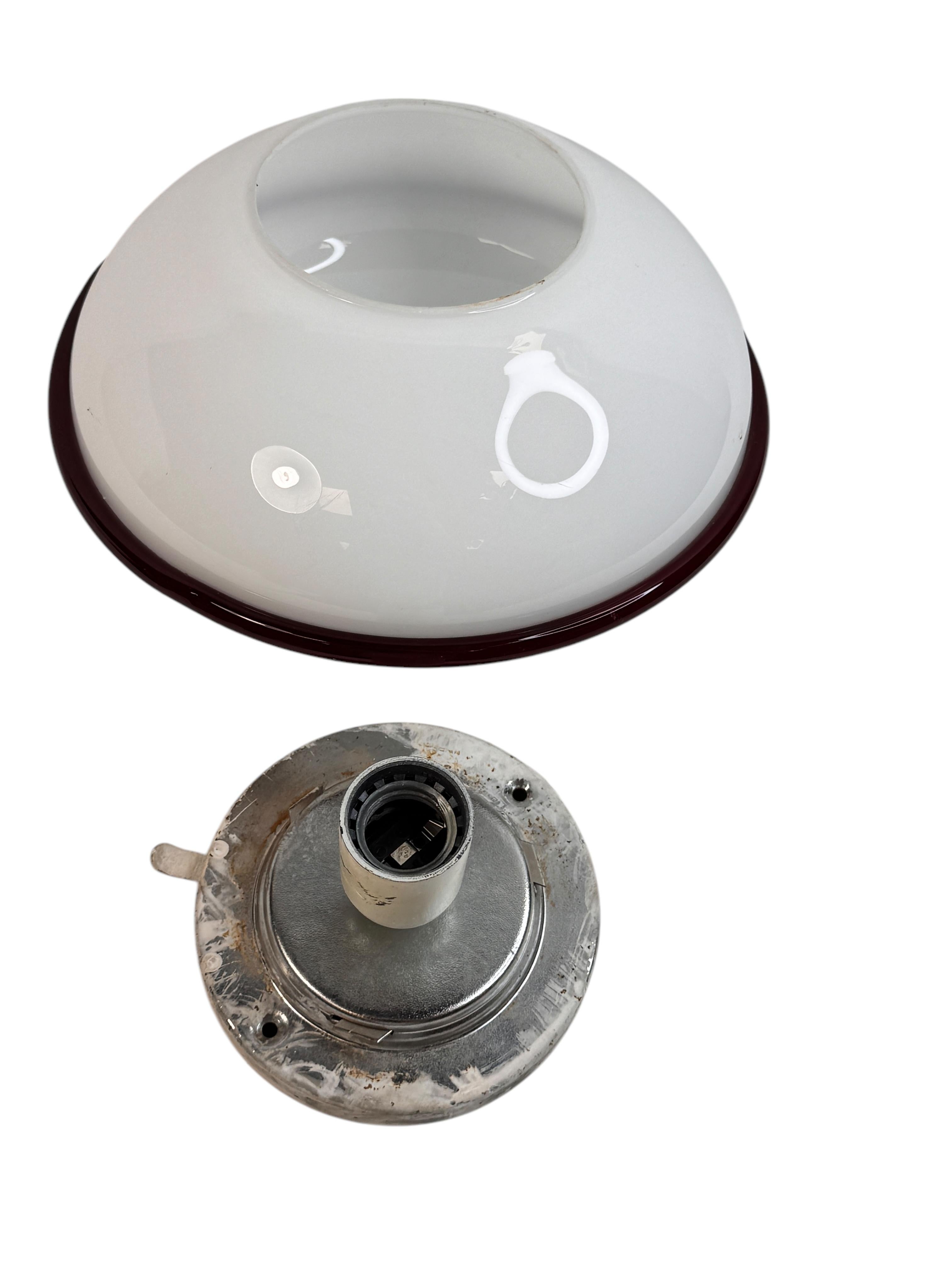 Petite Murano Opaline Glass & Brown Stripe Flush Mount Made by ITRE Italy 1980s in vendita 5