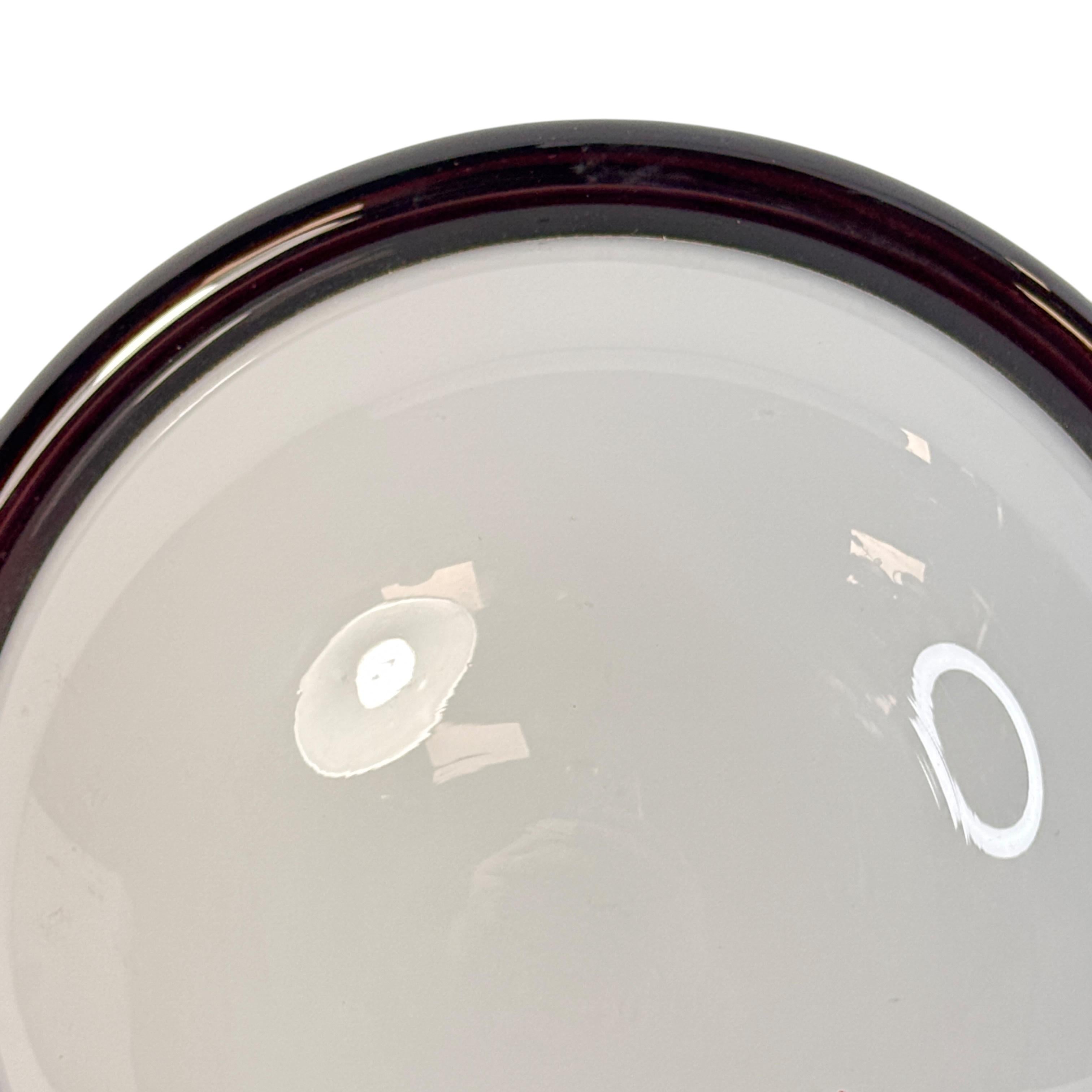 Petite Murano Opaline Glass & Brown Stripe Flush Mount Made by Itre Italy 1980s For Sale 5
