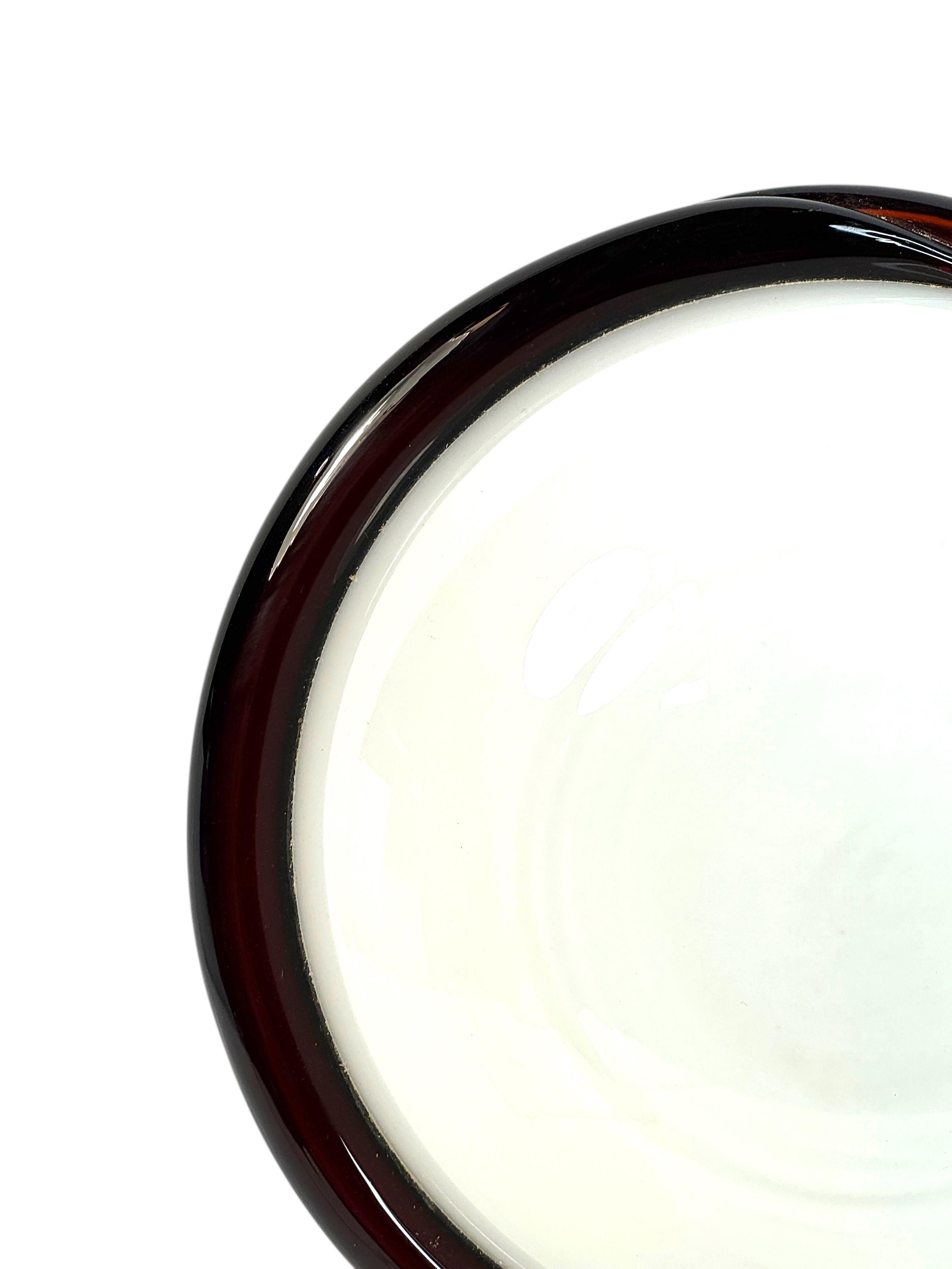 Petite Murano Opalglas & Brown Stripe Flush Mount Made by Itre Italien 1980er im Angebot 5