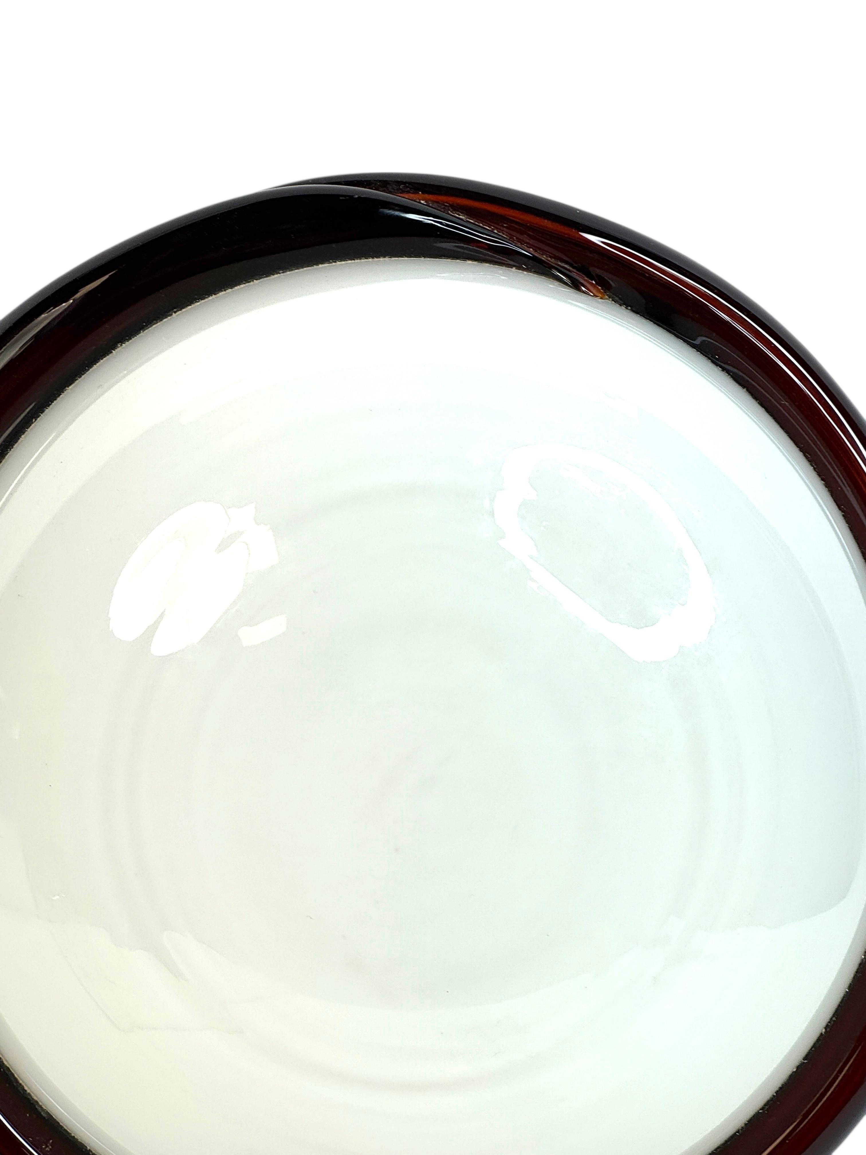 Petite Murano Opalglas & Brown Stripe Flush Mount Made by Itre Italien 1980er im Angebot 6