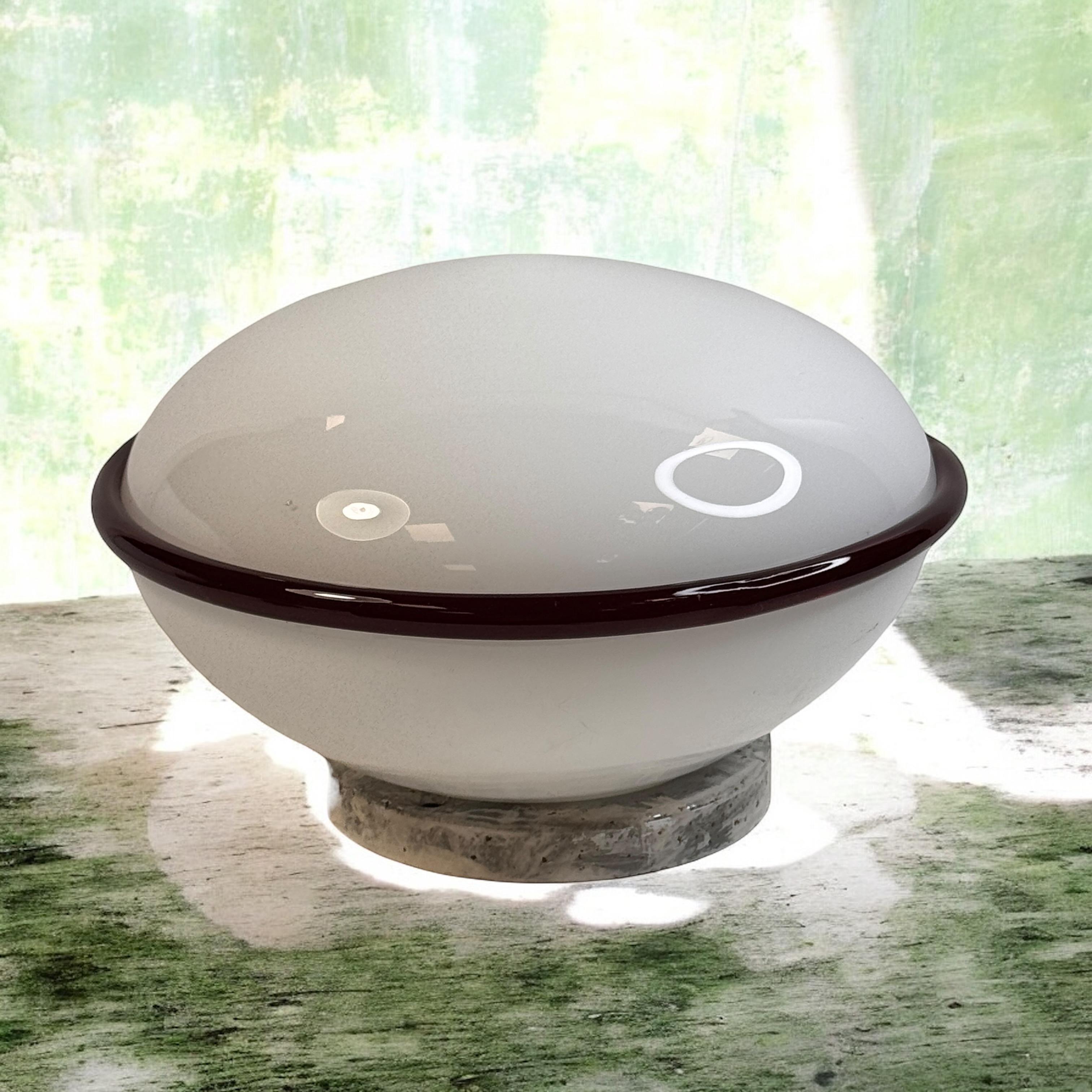Mid-Century moderno Petite Murano Opaline Glass & Brown Stripe Flush Mount Made by ITRE Italy 1980s in vendita