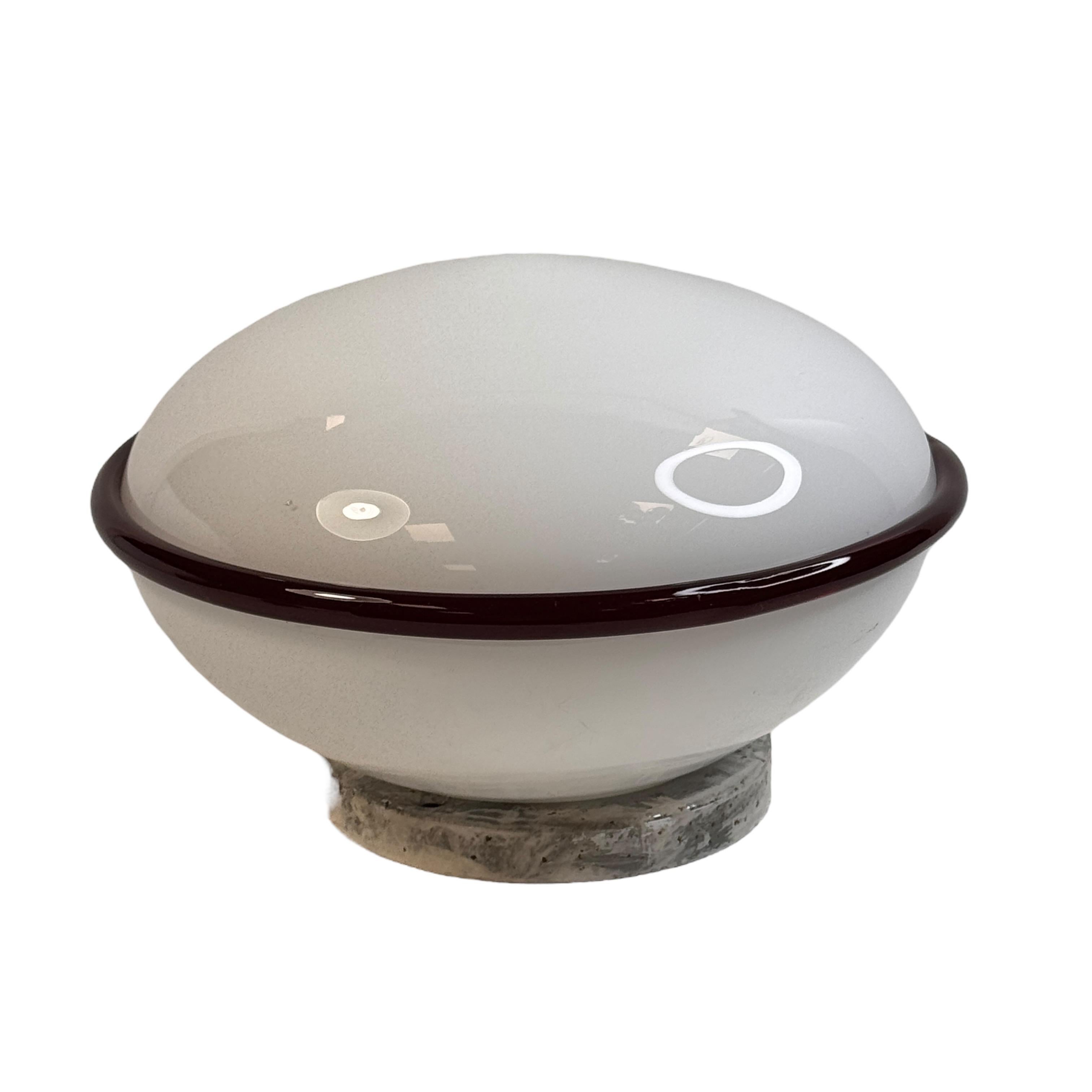 Italiano Petite Murano Opaline Glass & Brown Stripe Flush Mount Made by ITRE Italy 1980s in vendita