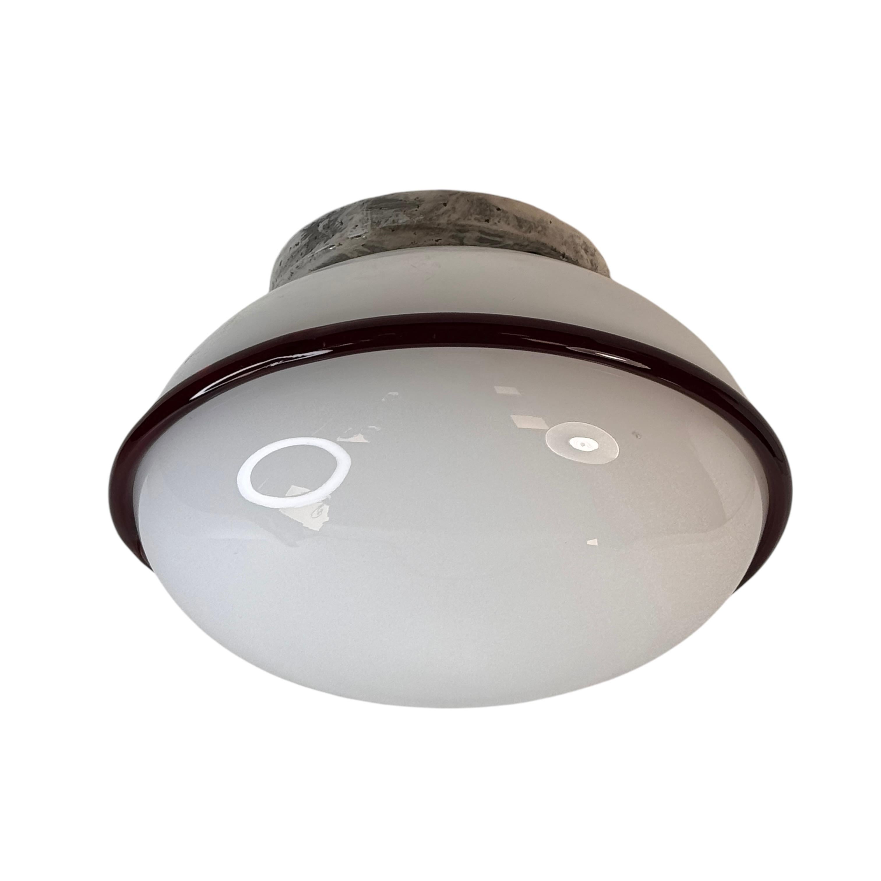 Petite Murano Opaline Glass & Brown Stripe Flush Mount Made by ITRE Italy 1980s In condizioni buone in vendita a Nuernberg, DE