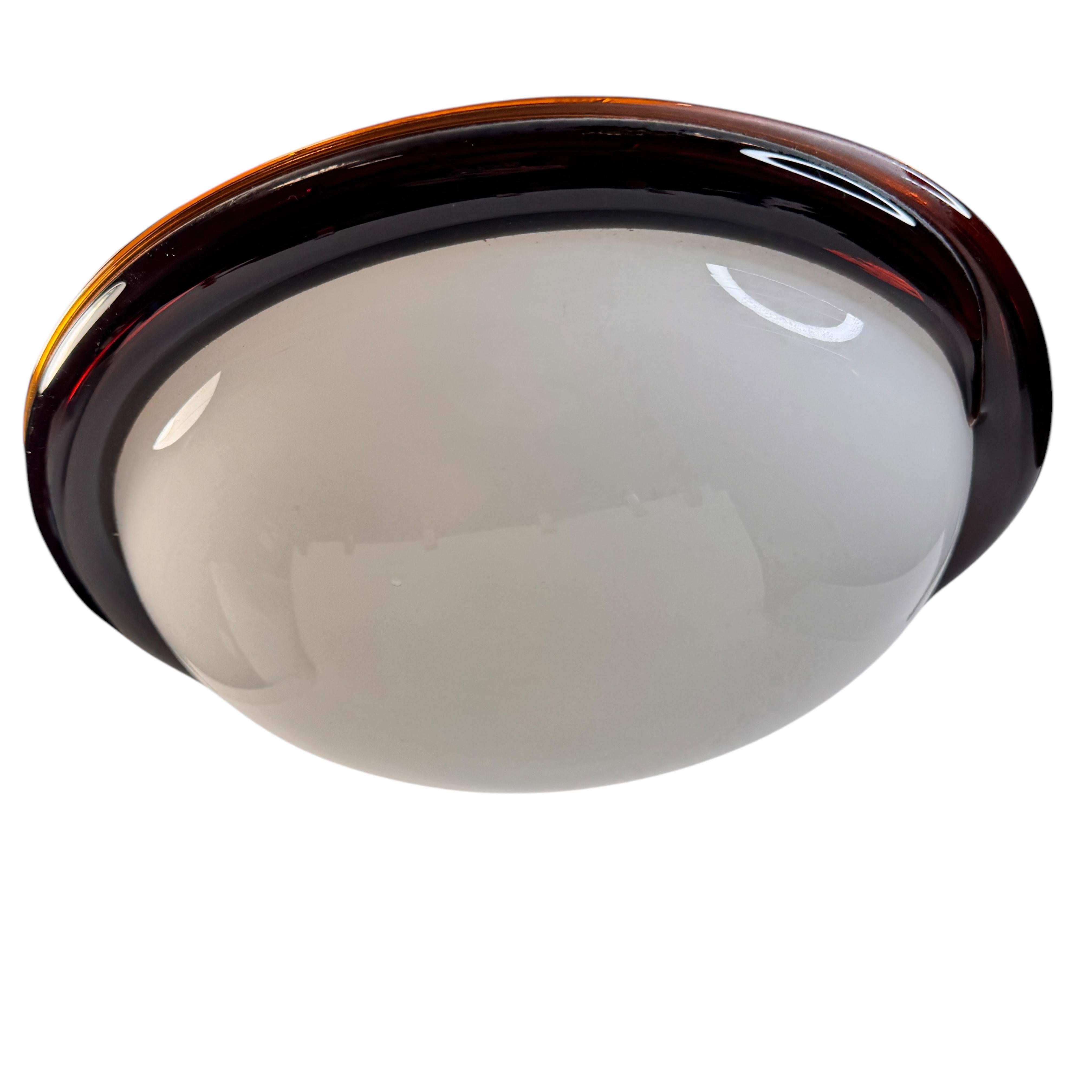 Fine XX secolo Petite Murano Opaline Glass & Brown Stripe Flush Mount Made by ITRE Italy 1980s in vendita