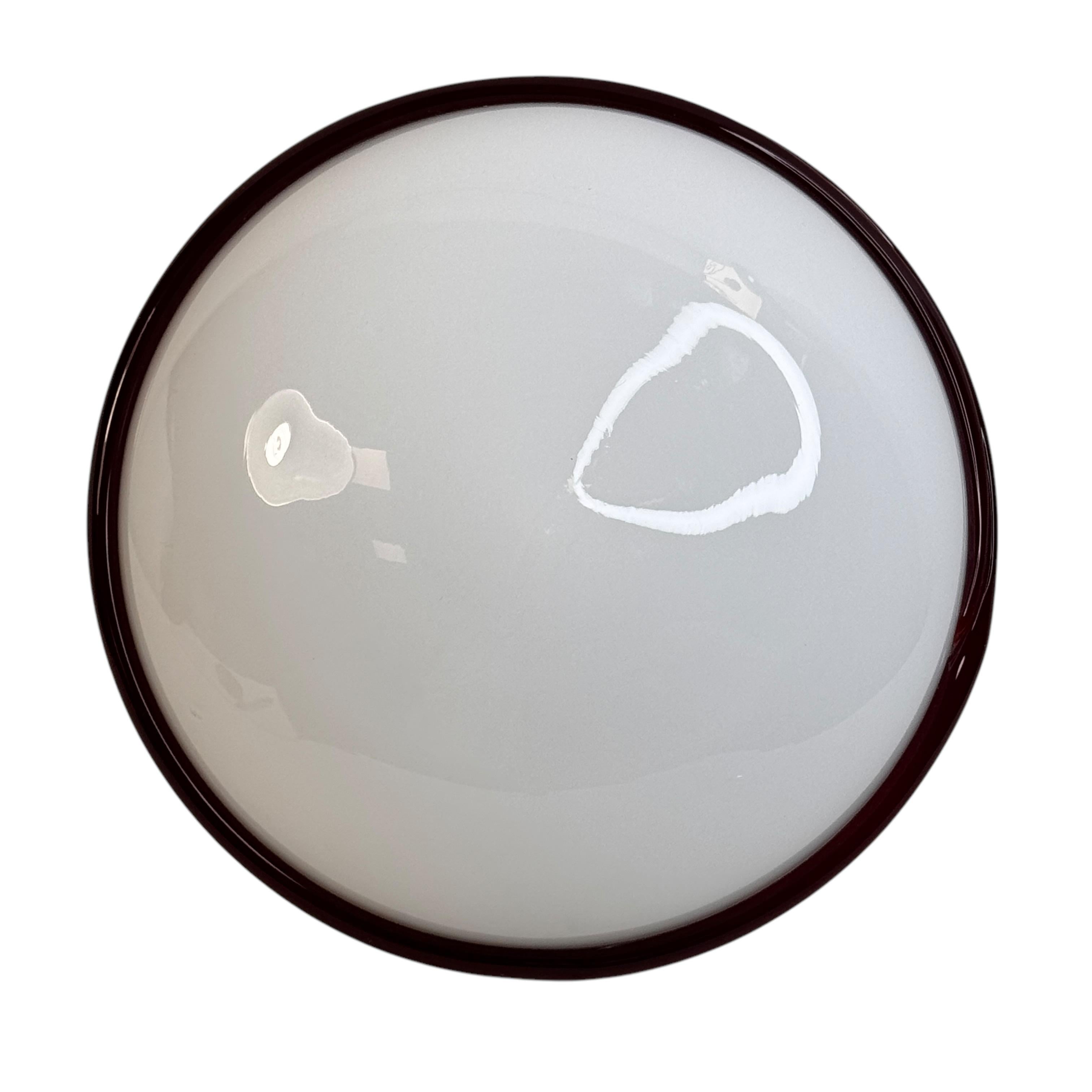 Metallo Petite Murano Opaline Glass & Brown Stripe Flush Mount Made by ITRE Italy 1980s in vendita