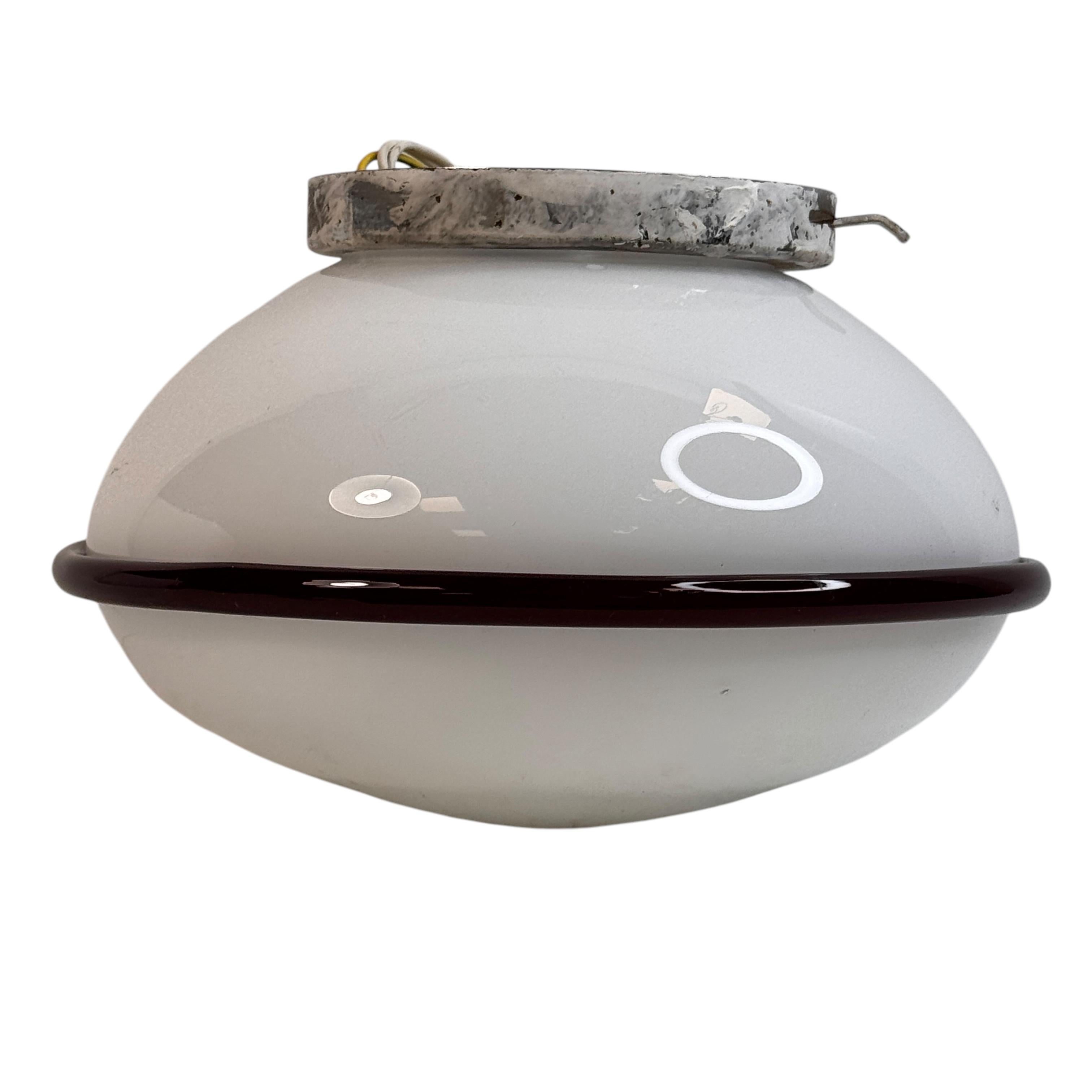 Petite Murano Opaline Glass & Brown Stripe Flush Mount Made by ITRE Italy 1980s in vendita 2