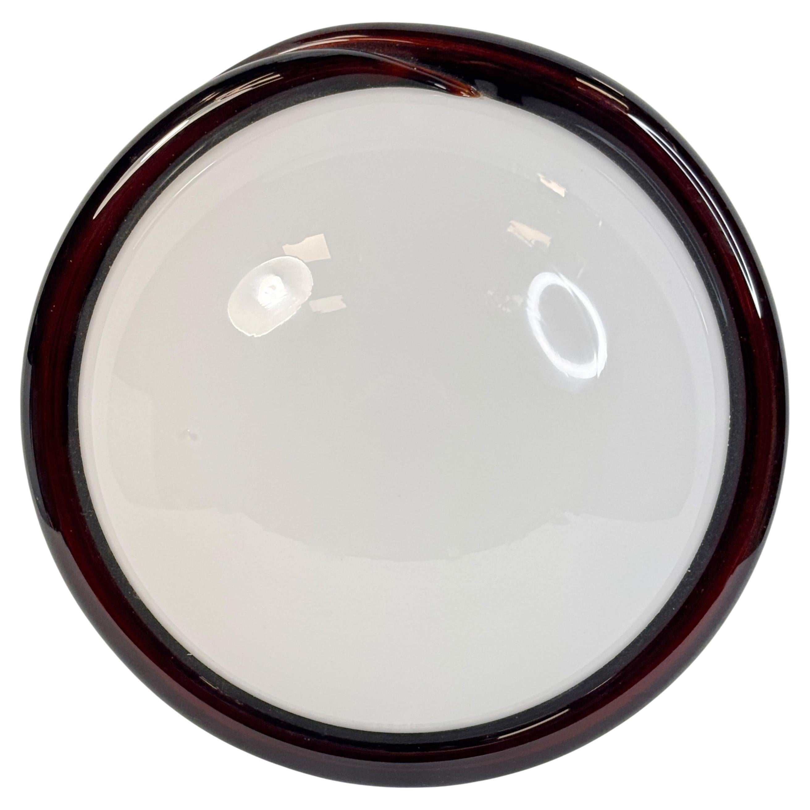 Petite Murano Opaline Glass & Brown Stripe Flush Mount Made by Itre Italy 1980s