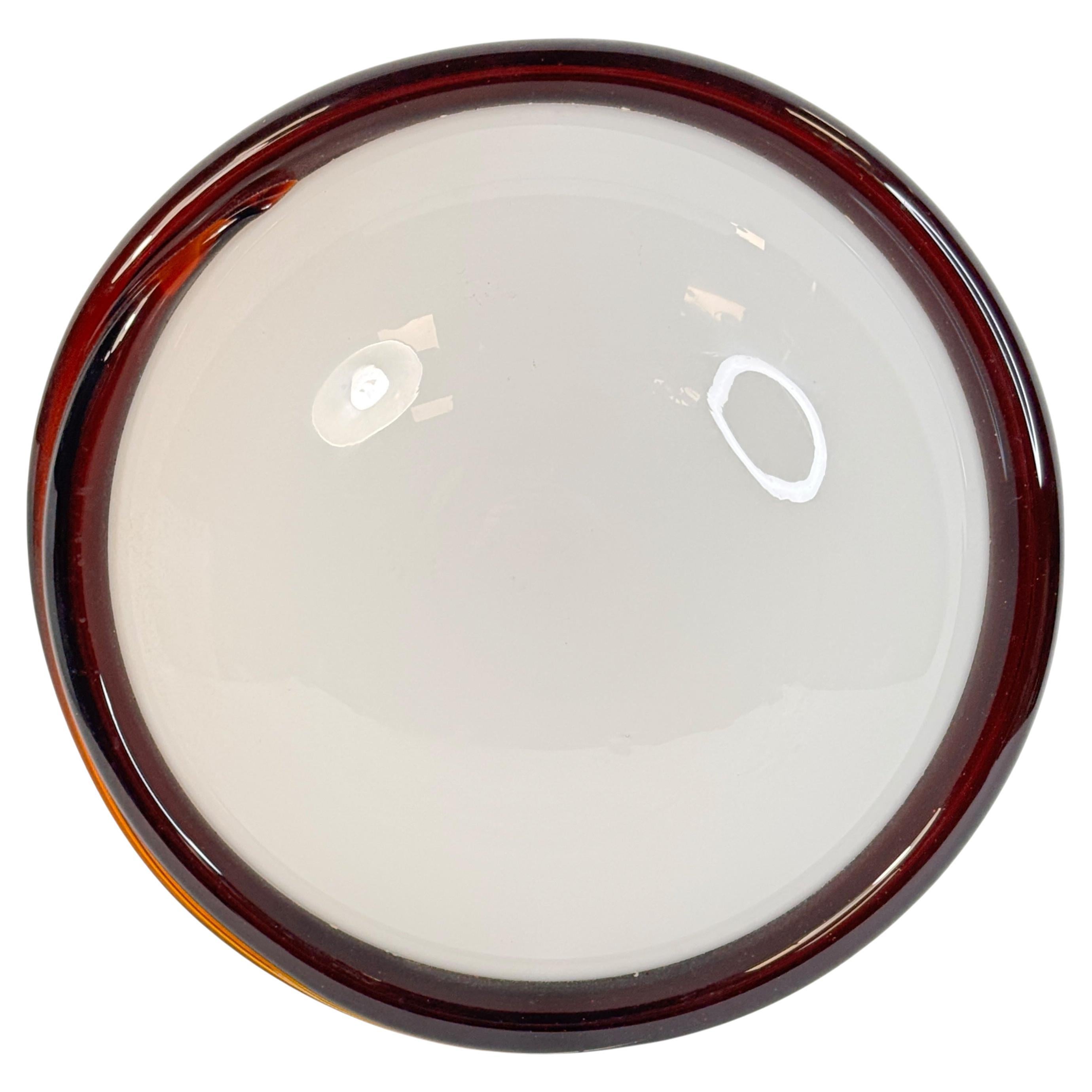 Petite Murano Opaline Glass & Brown Stripe Flush Mount Made by Itre Italy 1980s