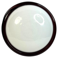 Petite Murano Opaline Glass & Brown Stripe Flush Mount Made by Itre Italy 1980s Petite Murano Opaline Glass & Brown Stripe Flush Mount Made by Itre Italy 1980s