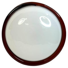 Petite Murano Opaline Glass & Brown Stripe Flush Mount Made by Itre Italy 1980s Petite Murano Opaline Glass & Brown Stripe Flush Mount Made by Itre Italy 1980s