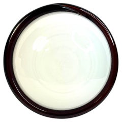 Petite Murano Opaline Glass & Brown Stripe Flush Mount Made by Itre Italy 1980s Petite Murano Opaline Glass & Brown Stripe Flush Mount Made by Itre Italy 1980s