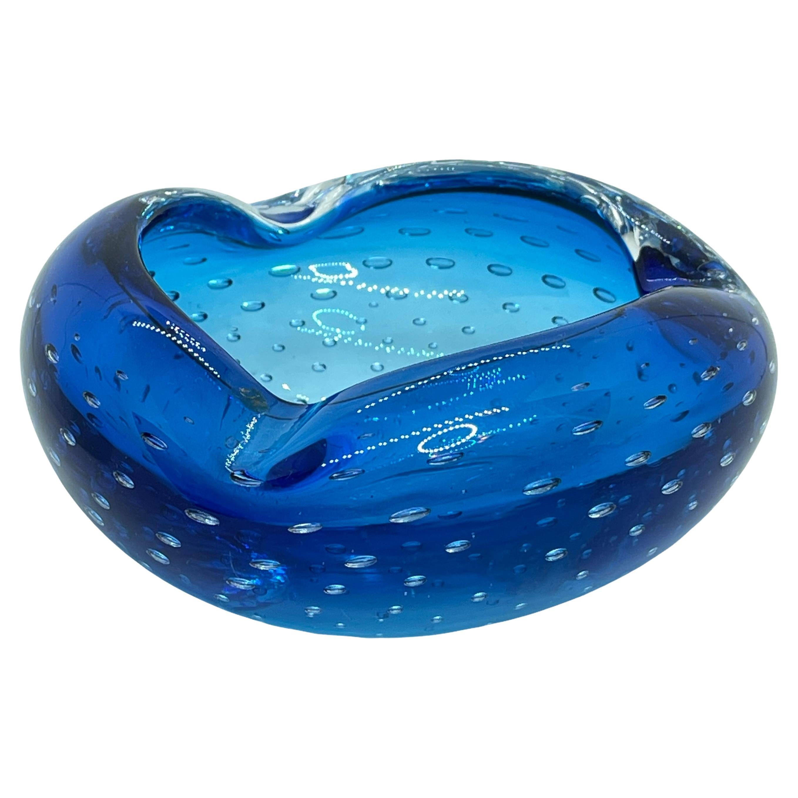 Petite Murano Sommerso Glass Ashtray Blue and Clear, Vintage, Italy, 1970s