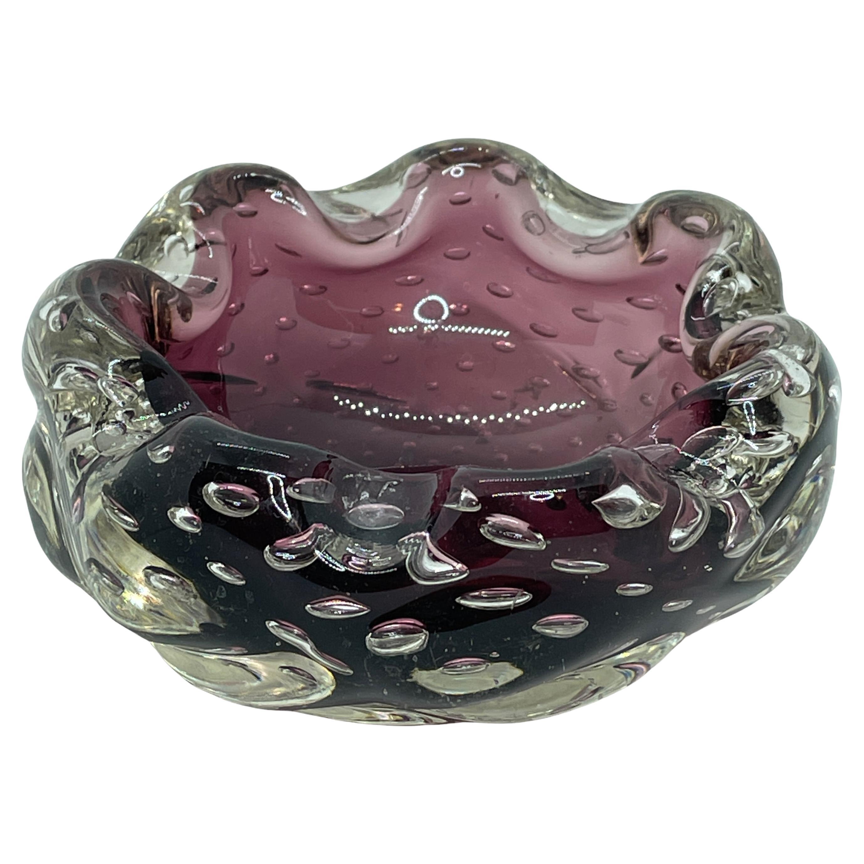 Petite Murano Sommerso Glass Ashtray Purple and Clear, Vintage, Italy, 1970s For Sale
