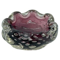 Petite Murano Sommerso Glass Ashtray Purple and Clear, Vintage, Italy, 1970s