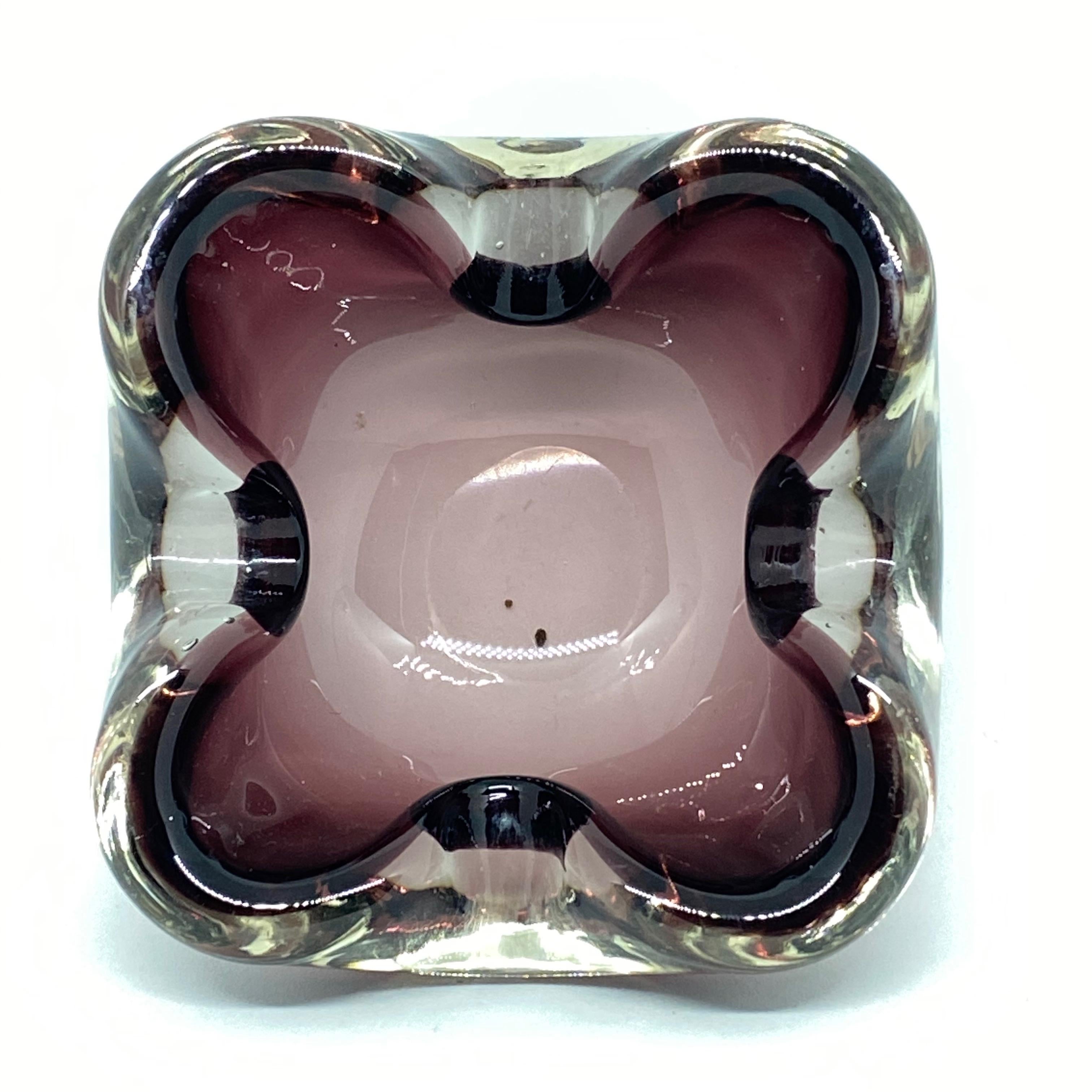 Organic Modern Petite Murano Sommerso Purple Clear Glass Bowl Catchall, Vintage, Italy, 1970s