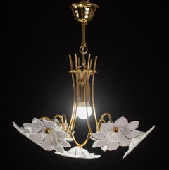 Petite Murano Vintage Chandelier White Flowers, 1970