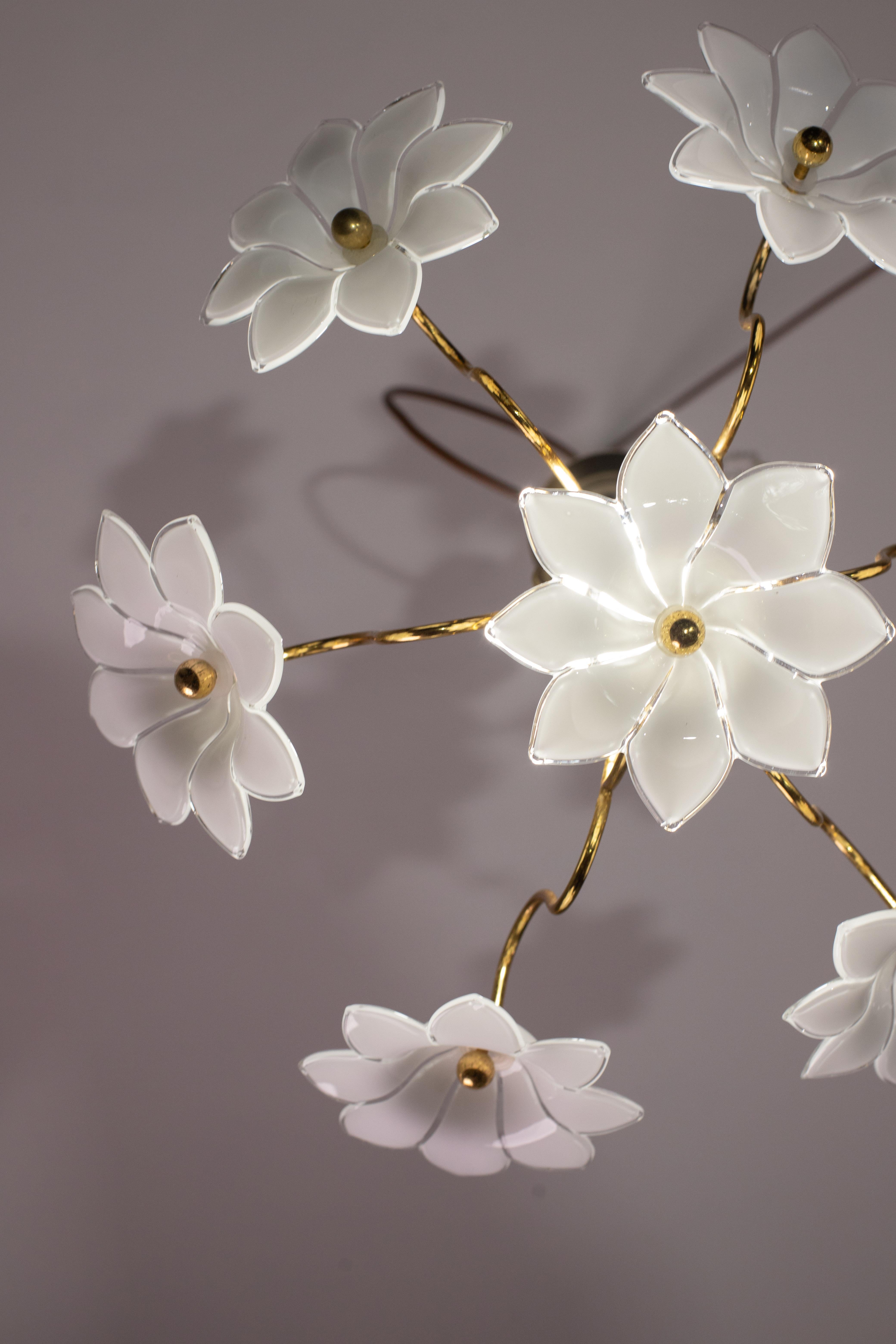 Late 20th Century Petite Murano Vintage Chandelier White Flowers, 1970 For Sale