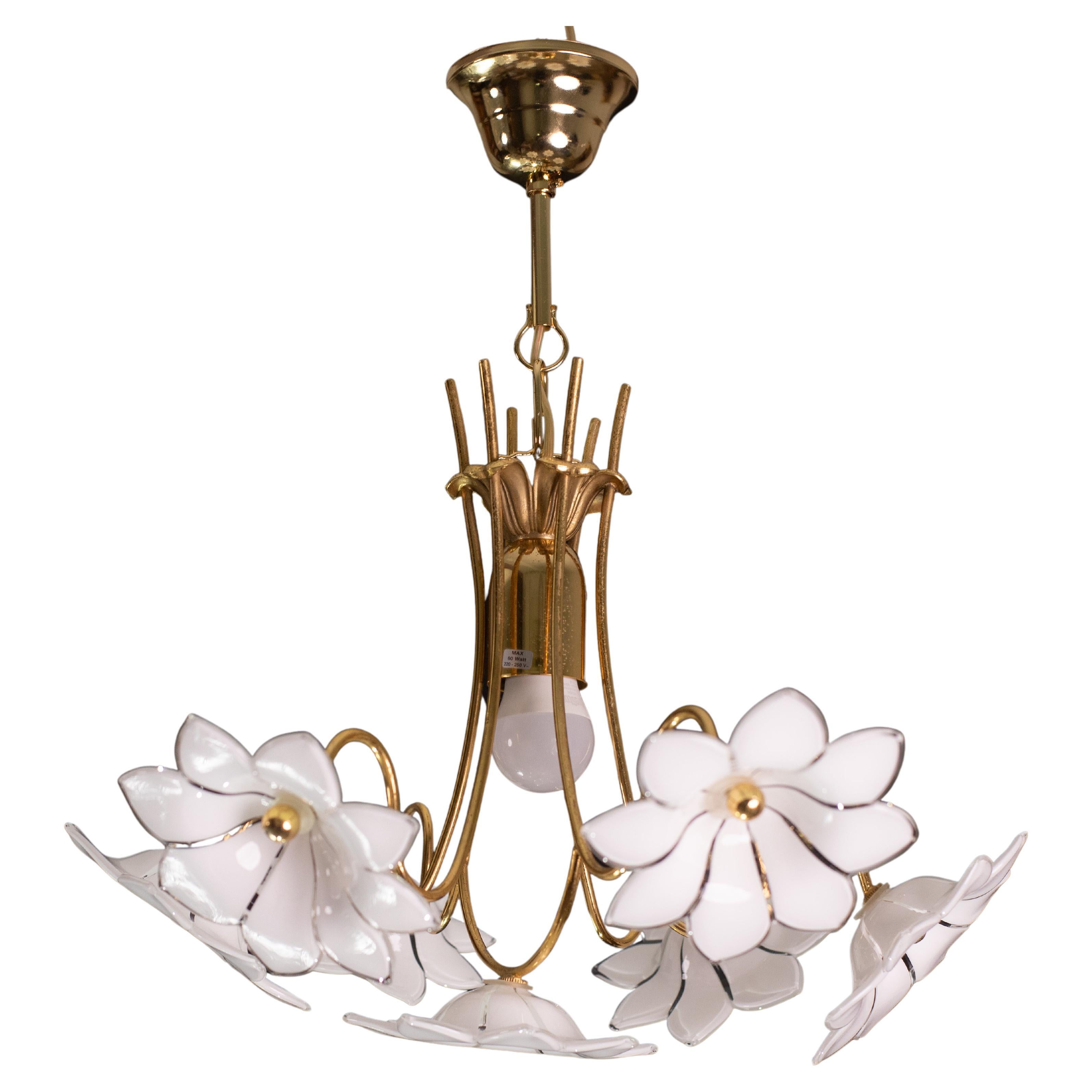 Petite Murano Vintage Chandelier White Flowers, 1970