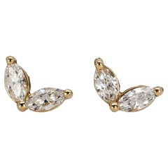 Petite Natural Earth Mined Diamond Studs in 14K Solid Gold  MQ 4x2mm