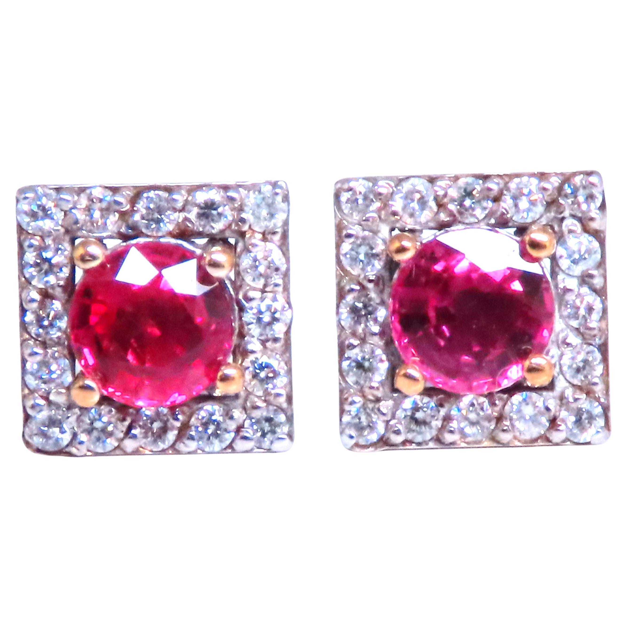 Clous d'oreilles grappe de rubis naturels et de diamants en or 14 carats 12379