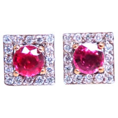Clous d'oreilles grappe de rubis naturels et de diamants en or 14 carats 12379