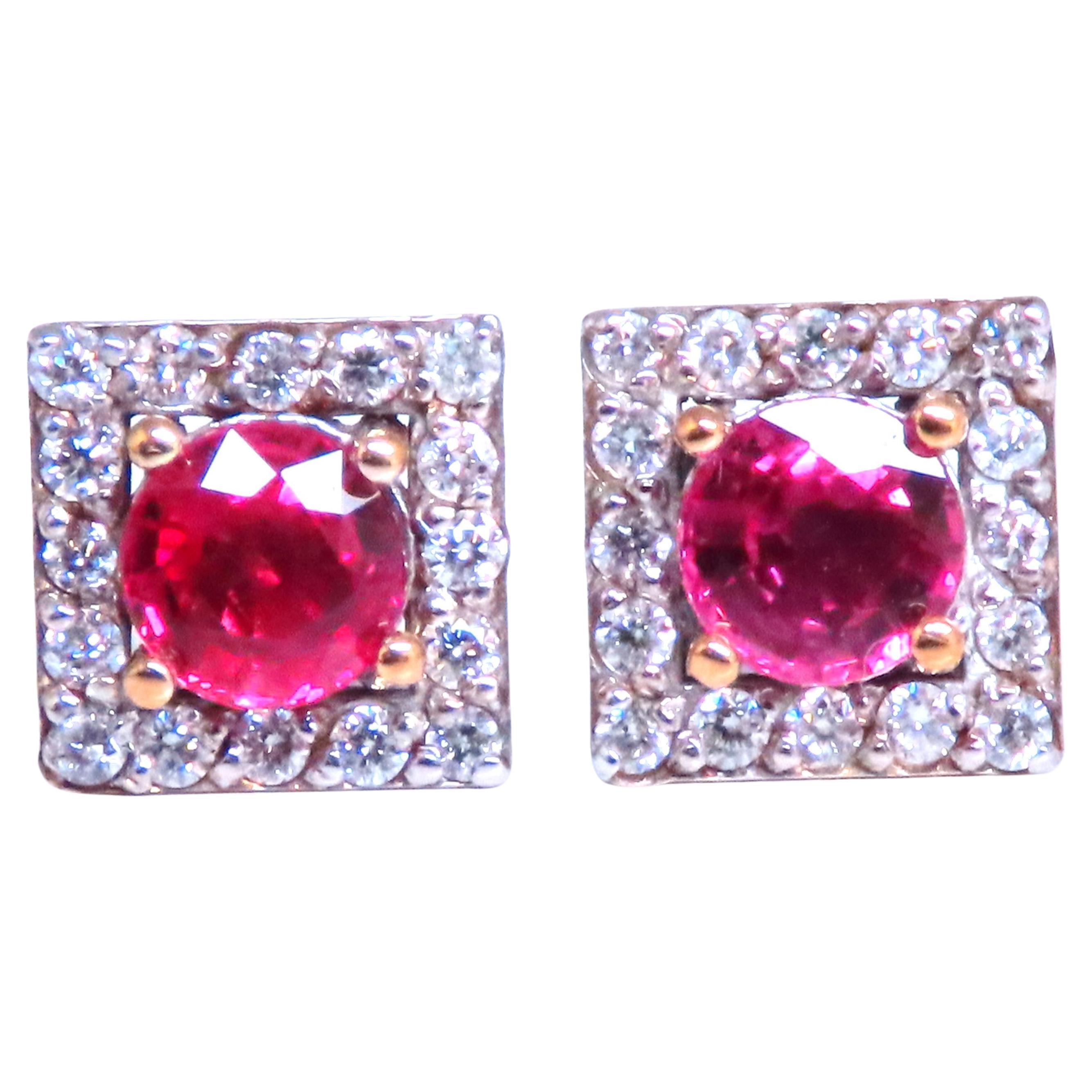 Petite Natural Ruby Diamond Cluster Stud Earrings 14kt Gold 12379** For Sale