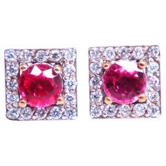 Petite Natural Ruby Diamond Cluster Stud Earrings 14kt Gold 12379**
