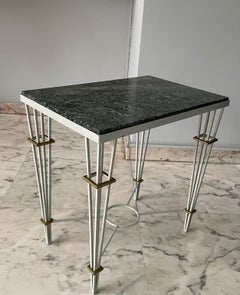 Petite Neoclassical White Lacquer Side Table by Jacques Adnet, France 1948.