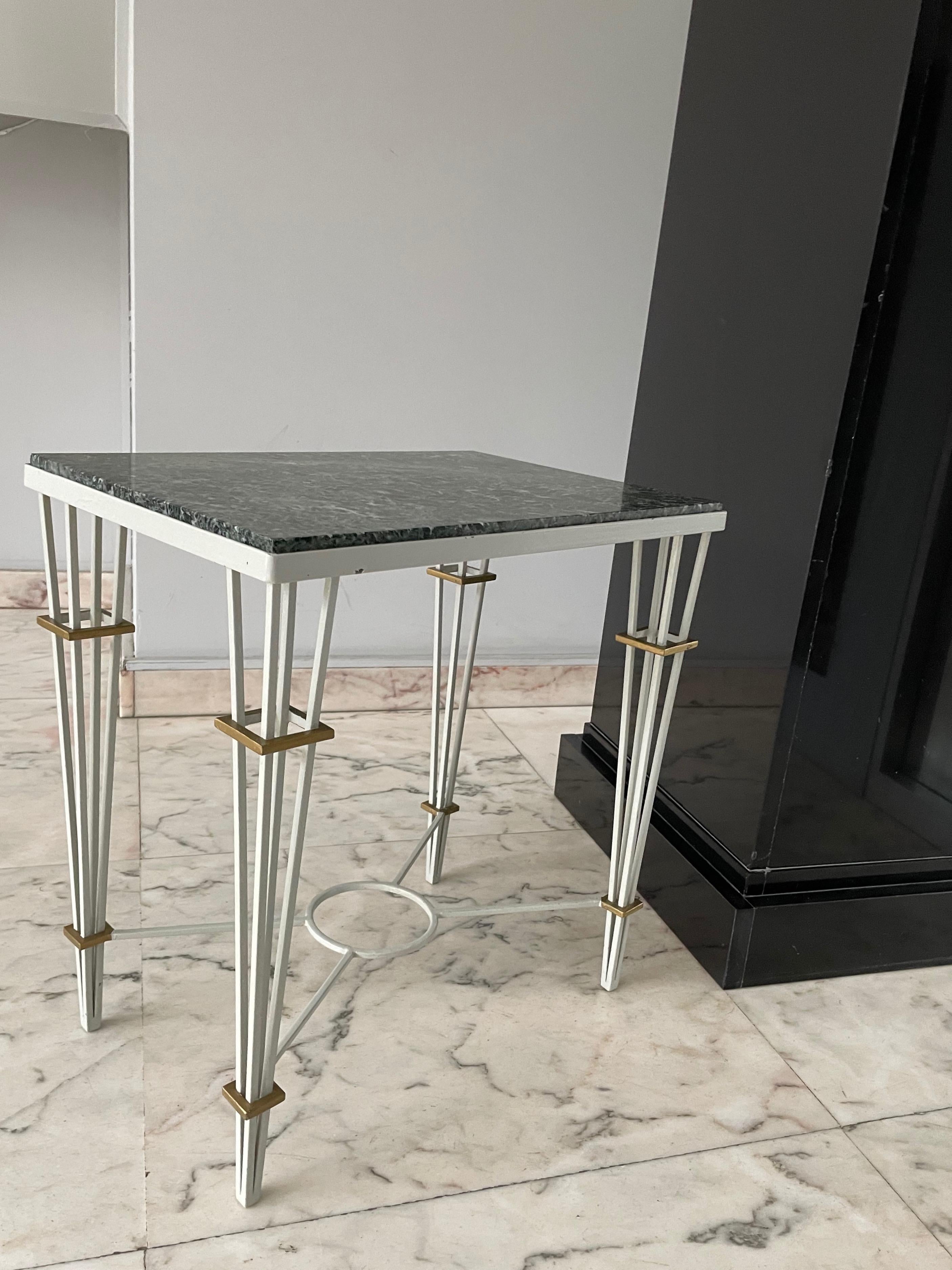 Mid-20th Century Petite Neoclassical White Lacquer Side Table by Jacques Adnet, France 1948. For Sale