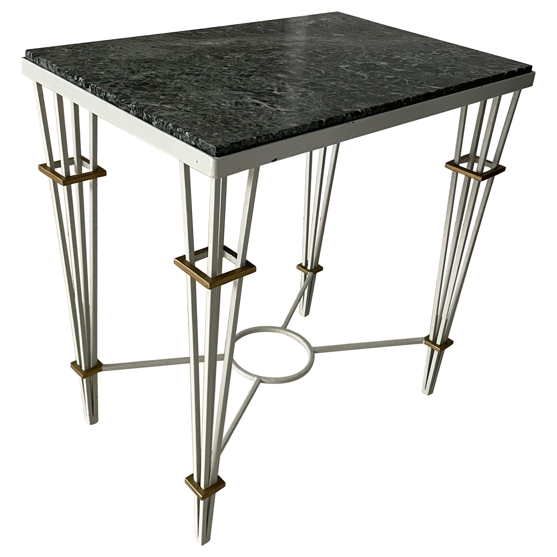 Petite Neoclassical White Lacquer Side Table by Jacques Adnet, France 1948. For Sale
